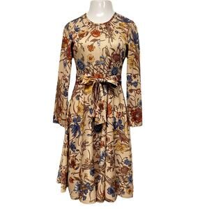 Vintage Sears Womens Floral Print Boho Long Sleeve Fit Flare Dress